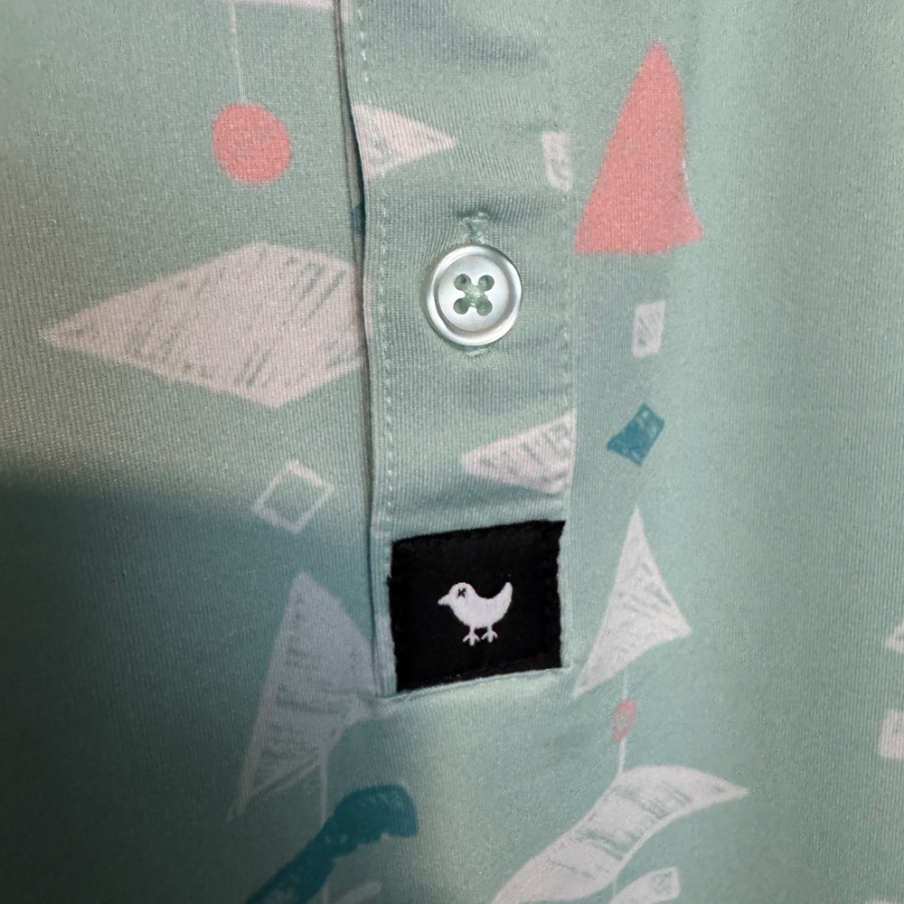 Bad Birdie Polo Shirt Mens Large Green Geometric AOP Performance Golf Stretch - Picture 4 of 9